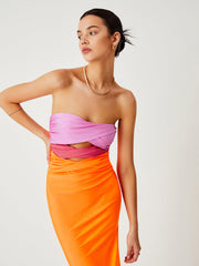 Dreifarbiges Midi-Tube-Kleid mit Twist-Ausschnitt
