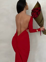 Gerüschtes Maxikleid mit offenem Rücken und langen Ärmeln