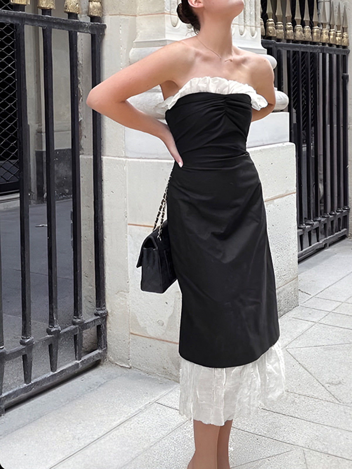Patchwork-Midikleid mit Rüschensaum