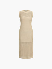 Eyelet Sleeveless Sweater Midi Dress