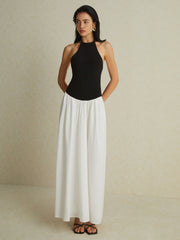 Zweifarbiges langes Neckholderkleid