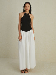 Zweifarbiges langes Neckholderkleid