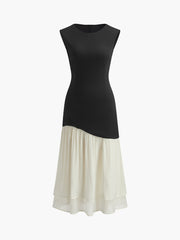 Zweifarbiges, plissiertes Midikleid