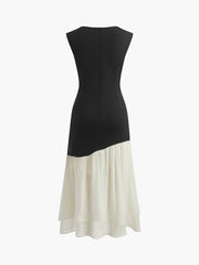 Zweifarbiges, plissiertes Midikleid