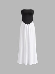 Zweifarbiges, rückenfreies, langes Schlauchkleid
