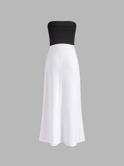 Zweifarbiges, rückenfreies, langes Schlauchkleid