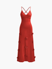 Rückenfreies Camisole-Kleid mit V-Ausschnitt und Rosette