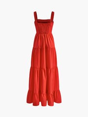 Jacquard Shirred Ruffle Tank Dress