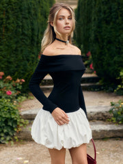 Zweifarbiges, schulterfreies Bubble-Kurzkleid