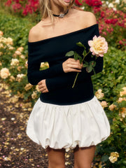 Zweifarbiges, schulterfreies Bubble-Kurzkleid