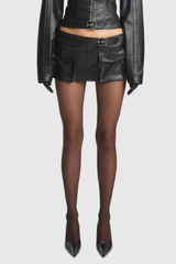 Balint Pocket Buckle Leather Short Skirt