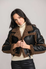 BAILEY - Cropped Faux Leather Aviator Jacket