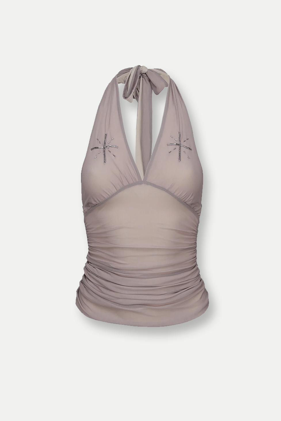 Dakota Halter Neck Backless Ruch Top In Slight Purple