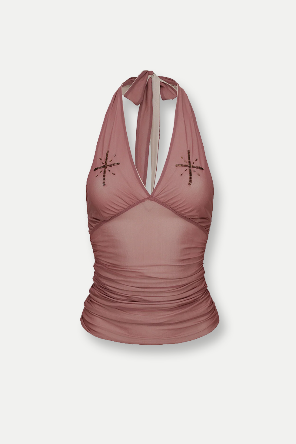Dakota Halter Neck Backless Ruch Top In Pink