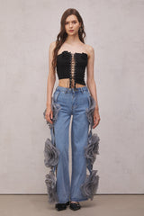 Dior Flower Hollow Jeans In Blue
