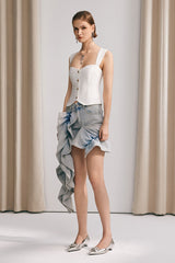 Eleanor Ruffle Denim Mini Skirt