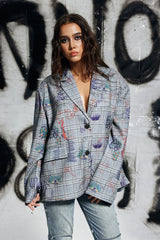 Elijah Grid Graffiti Plunge Blazer