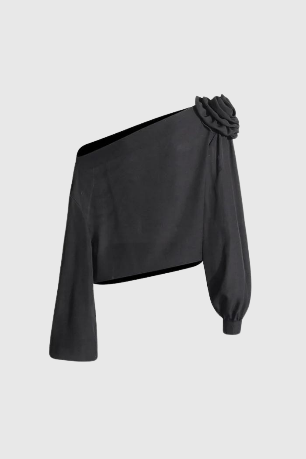 Ensley Flower Single Shoulder Mesh Top In Black