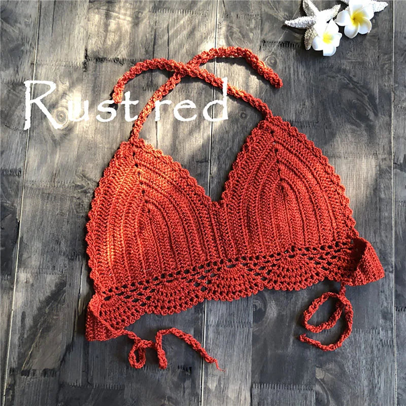 Micro Bikini 2020 Women Handmade Crochet Knit Swimwear Halter Patchwork Bathing Suit Swimsuit Biquini Thong Bikini traje de bano