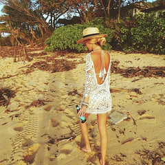 Sexy Women's Bathing Suit Cover Up Crochet Lace Bikini Bathing Suit Swimsuit Smock Knitting Swimwear Mesh Beach Dress Tunic Robe