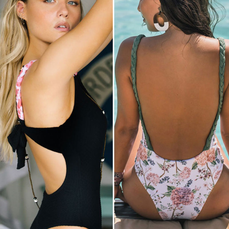 Floral Print Beachwear Women Swimwear Hollow Out Women's Swimsuit Sexy Bodysuit Halter One Piece Suits 2022 Bathing Suit