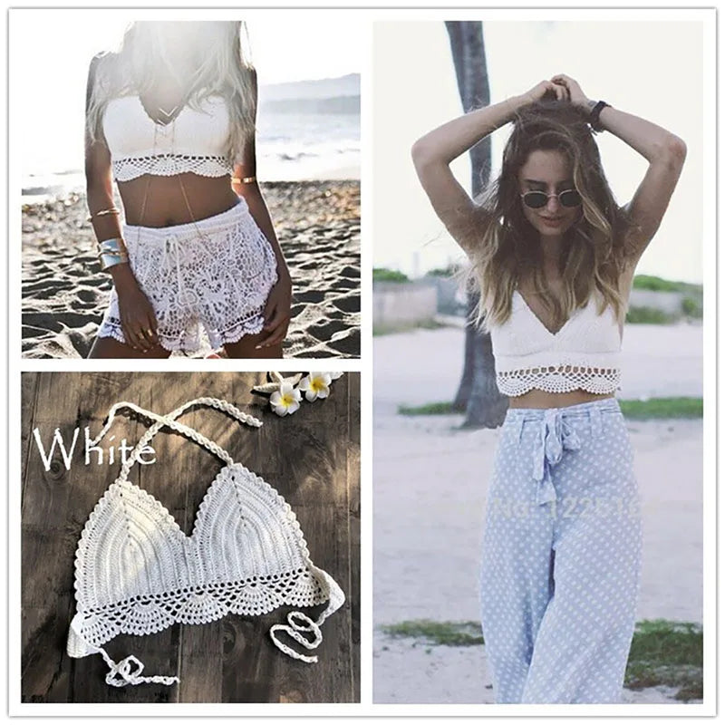 Micro Bikini 2020 Women Handmade Crochet Knit Swimwear Halter Patchwork Bathing Suit Swimsuit Biquini Thong Bikini traje de bano