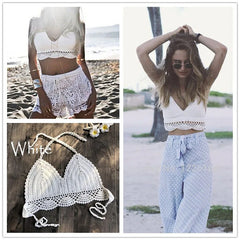 Micro Bikini 2020 Women Handmade Crochet Knit Swimwear Halter Patchwork Bathing Suit Swimsuit Biquini Thong Bikini traje de bano