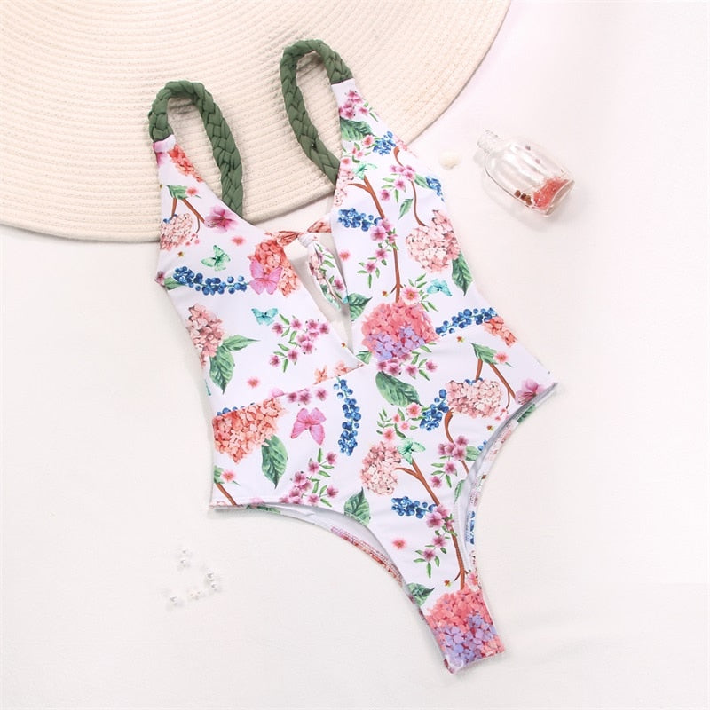 Floral Print Beachwear Women Swimwear Hollow Out Women's Swimsuit Sexy Bodysuit Halter One Piece Suits 2022 Bathing Suit