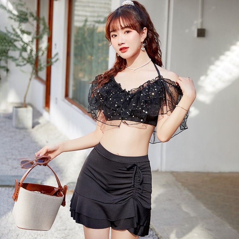Bikini Set Women Sweet Pink Mesh Patchwork Bikinis Preppy Girls Split Swimsuit High Waist Sexy Sleeveless Strap Woemns Beachwear