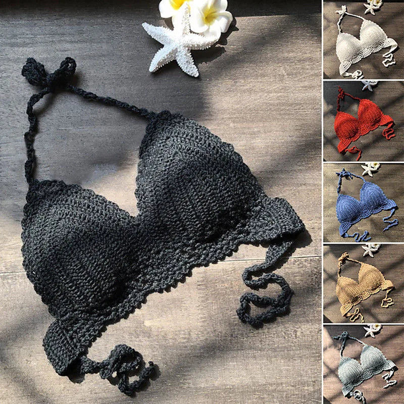 Micro Bikini 2020 Women Handmade Crochet Knit Swimwear Halter Patchwork Bathing Suit Swimsuit Biquini Thong Bikini traje de bano