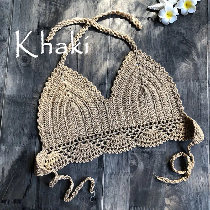 Micro Bikini 2020 Women Handmade Crochet Knit Swimwear Halter Patchwork Bathing Suit Swimsuit Biquini Thong Bikini traje de bano