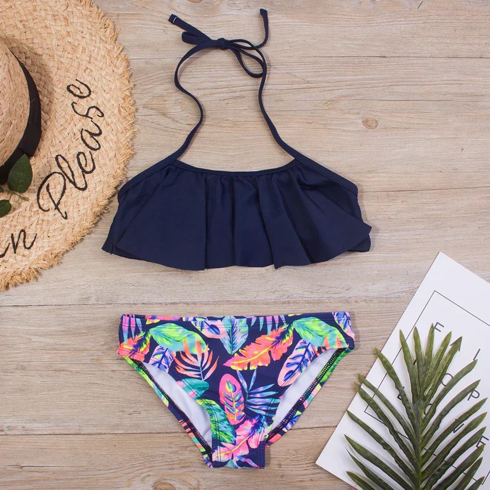 New Falbala Kids Swimwear Swimsuit 2024 New Print Girls Kid Bikini Set 5-14 Years Children Bandage Swimming Suit Beachwear A247