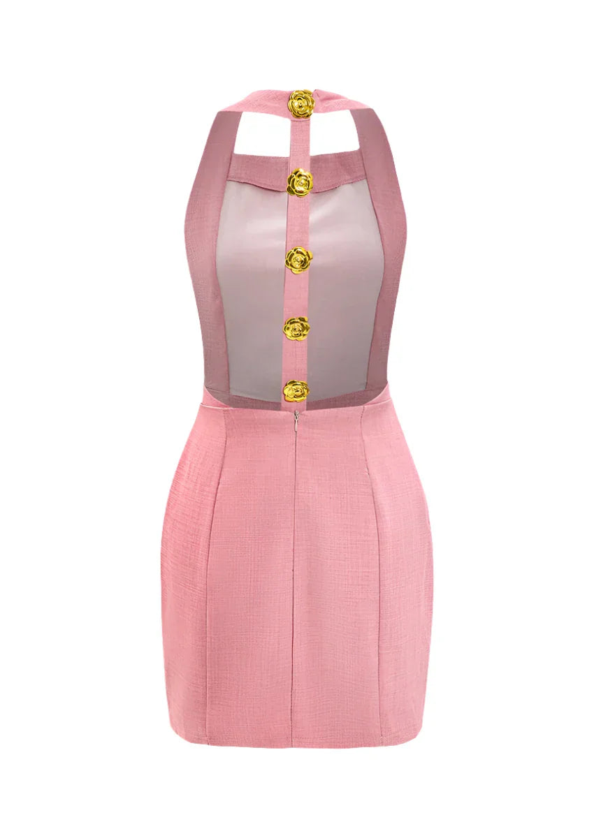 Halter Mini Dress with Rose Gold Buttons
