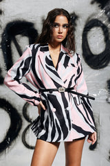 Heather Stripe Buckle Lapel Blazer