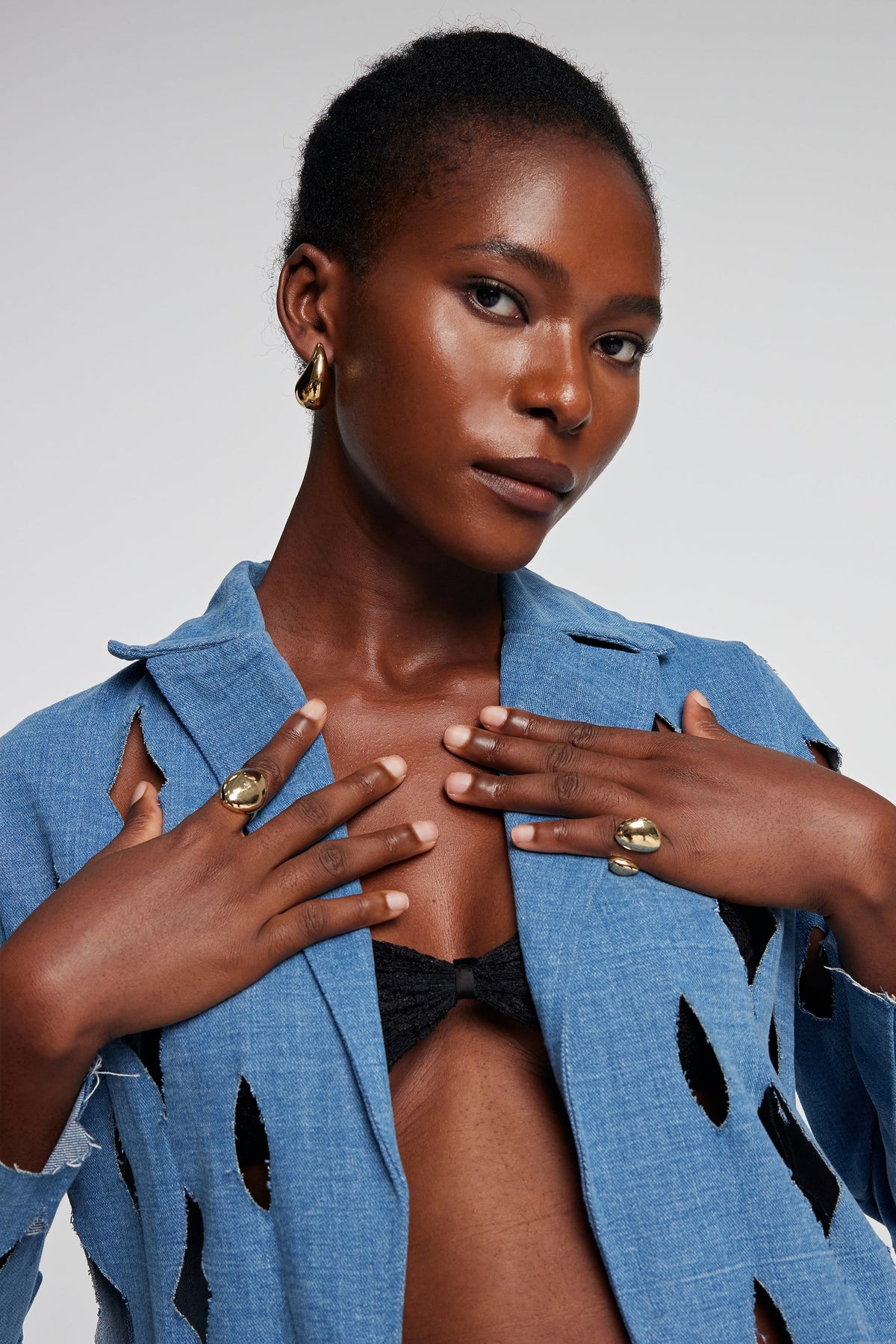 Henley Glossy Drop Asymmetric Rings In Gold