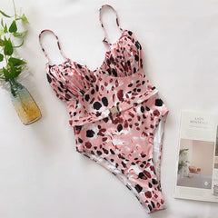 2023 New Sexy Leopard Swimwear Tummy Cut Out One Piece Swimsuit Female Tassel Bather Hollow Out Bathing Suit Swim Wear Lady 3880