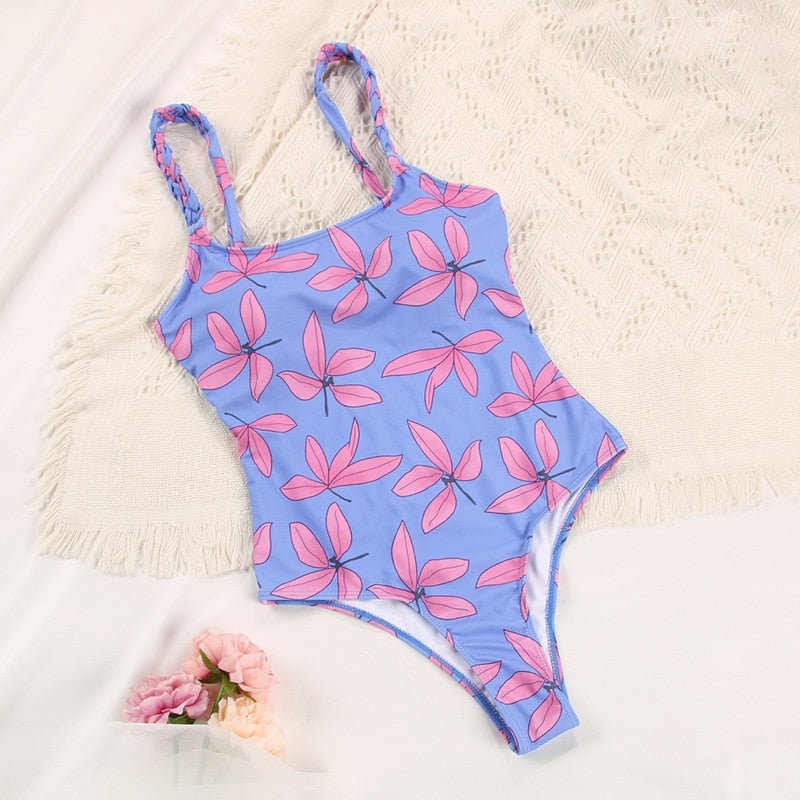 Floral Print Beachwear Women Swimwear Hollow Out Women's Swimsuit Sexy Bodysuit Halter One Piece Suits 2022 Bathing Suit