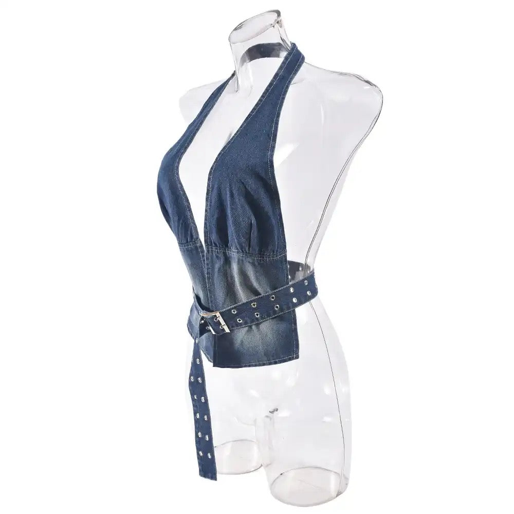 Eliane Denim Halter Top