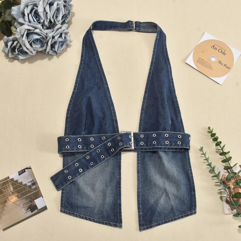 Eliane Denim Halter Top