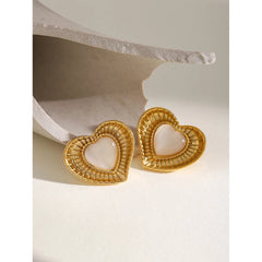 White opal Heart Stud Earrings