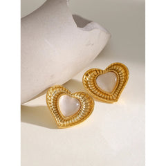 White opal Heart Stud Earrings