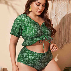 OHITFITS Curvy Women's  Two-piece Ruffle Drawstring Swimsuit