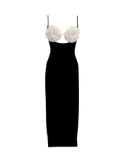 Elegant Black Evening Gown with Floral Accents