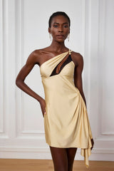 Keily Lace Single Shoulder Ruch Mini Dress