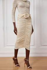 Kenia Flower Ruch Mesh Midi Skirt