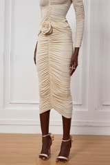 Kenia Flower Ruch Mesh Midi Skirt