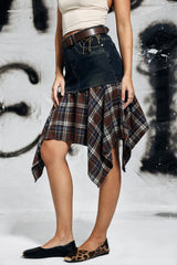 Kenna Grid Buckle Ruffle Denim Skirt