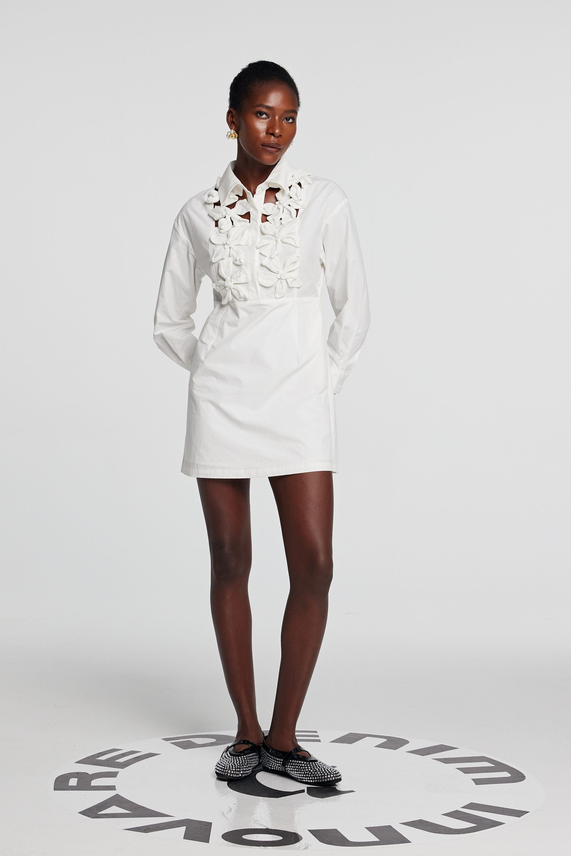 Kira Hollow Flower Long Sleeves Mini Dress