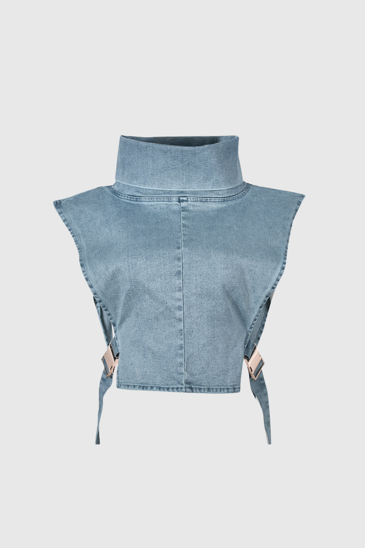 Lasya High Neck Cutout Buckle Denim Top