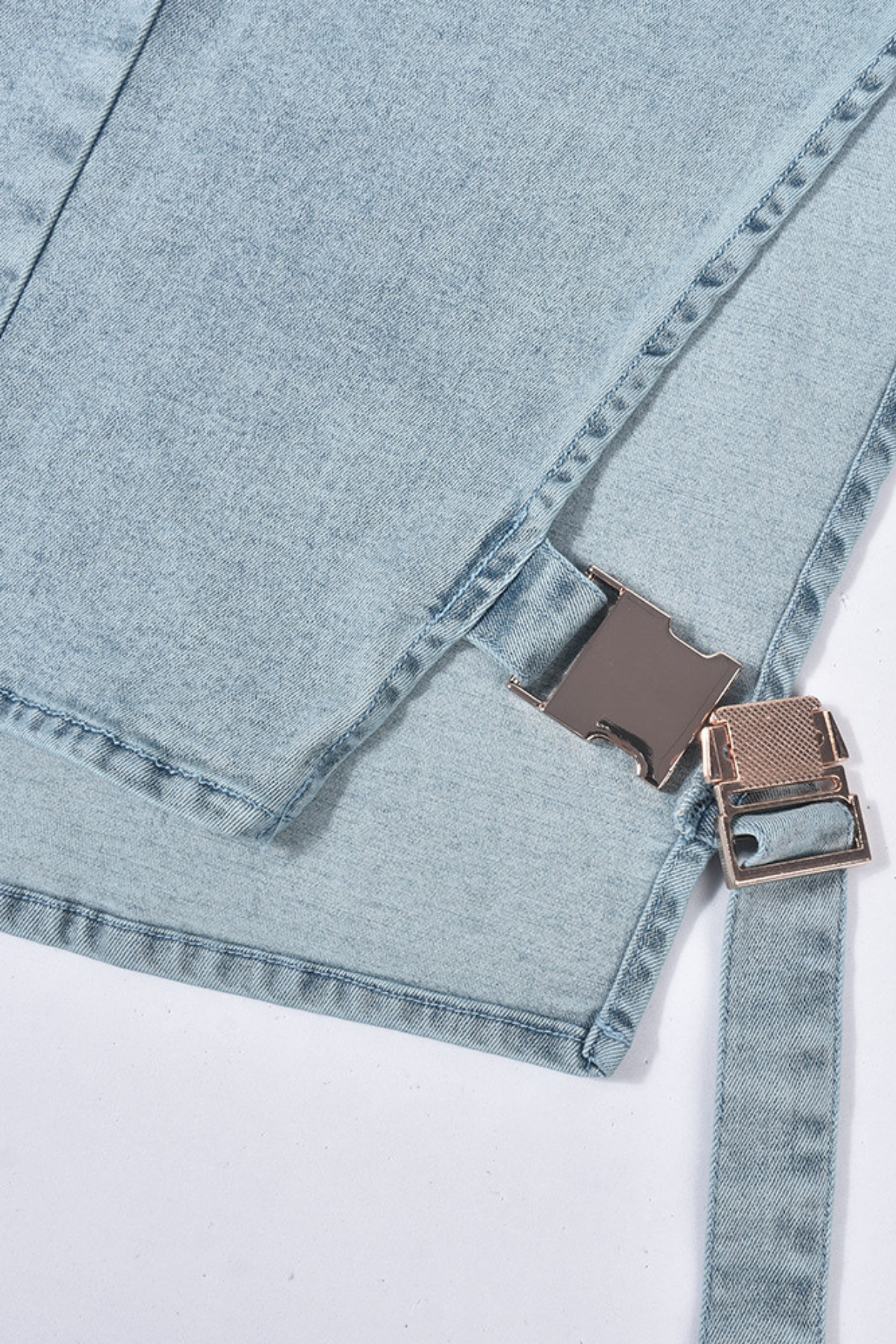 Lasya High Neck Cutout Buckle Denim Top
